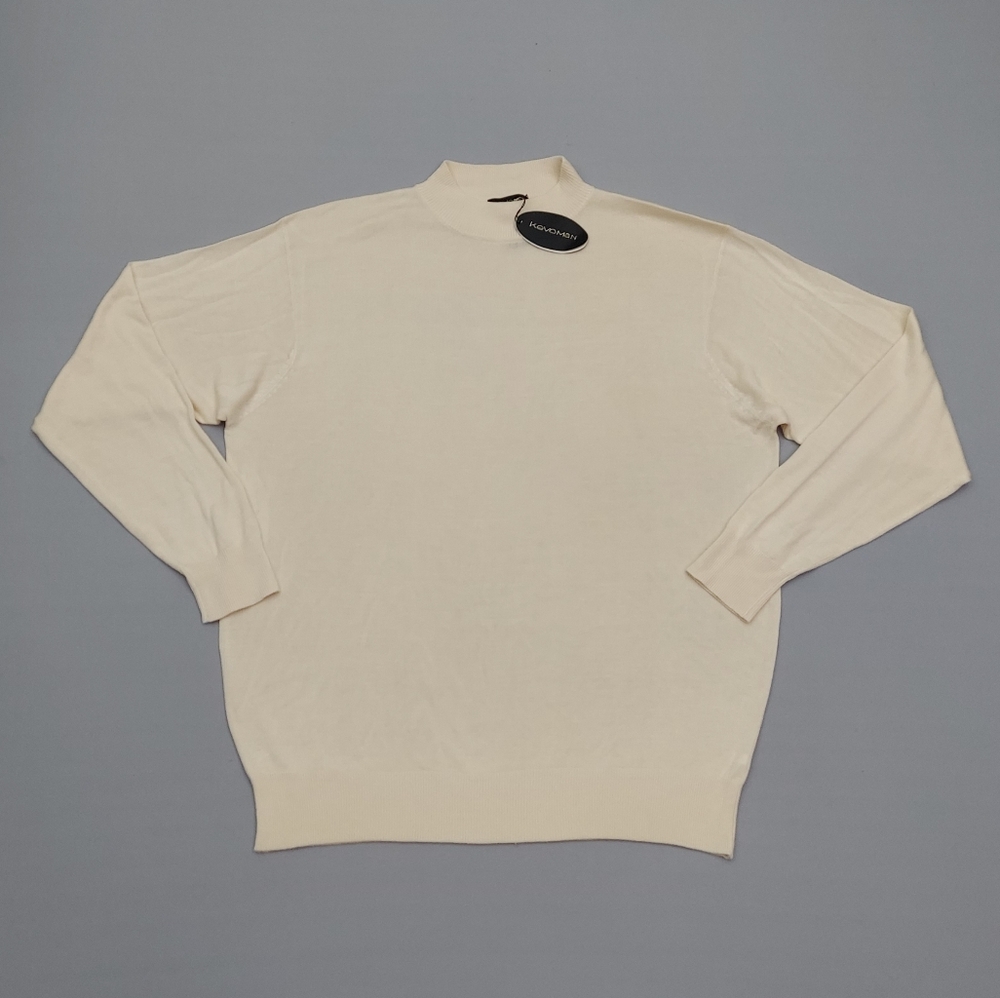 Vintage NWT Kevoman 100% Silk Sweater Mens Size XL Knit Cream Mock Neck Sweater